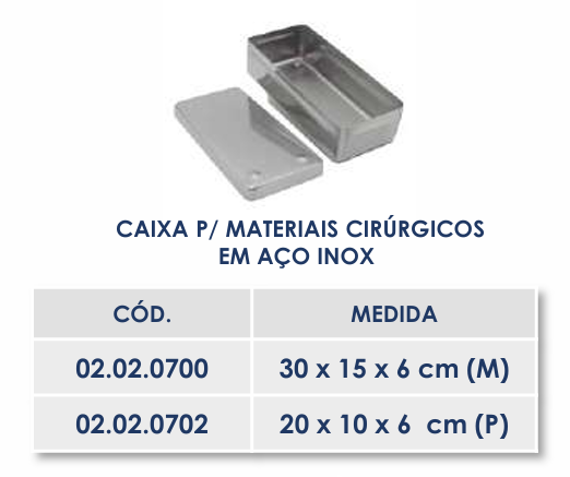CAIXA PARA MATERIAIS CIRÚRGICOS EM AÇO INOX - TAMANHO M