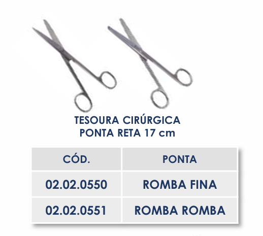 TESOURA CIRÚRGICA PONTA RETA 17cm - ROMBA ROMBA