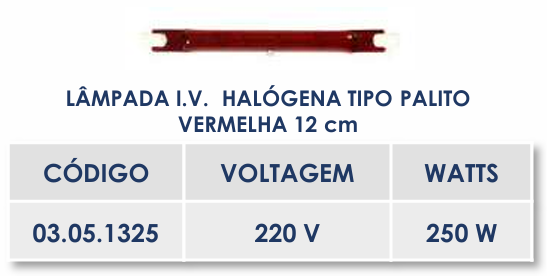 LÂMPADA IV HALÓGENA TIPO PALITO VERMELHA 12cm - 220V/250W