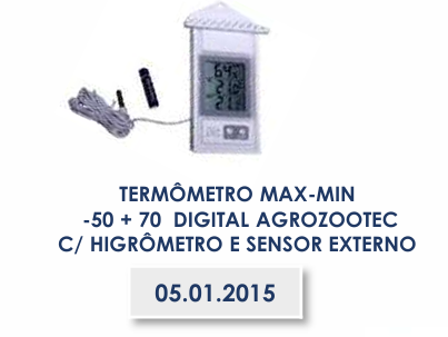 TERMÔMETRO MAX-MIN -50° +70°C DIGITAL AGROZOOTEC COM HIGRÔMETRO E SENSOR EXTERNO