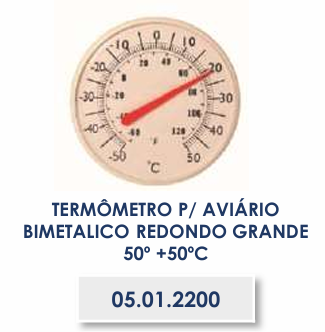 TERMÔMETRO PARA AVIÁRIO BIMETÁLICO REDONDO GRANDE / -50 +50°C