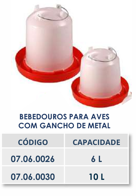 BEBEDOURO PARA AVES COM GANCHO DE METAL - 6L