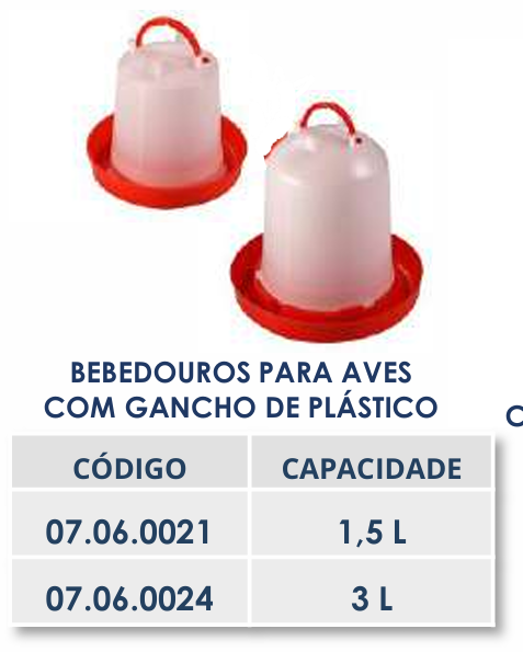 BEBEDOURO PARA AVES COM GANCHO DE PLÁSTICO - 3L