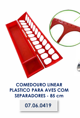 COMEDOURO LINEAR PLÁSTICO PARA AVES COM SEPARADORES - 85cm