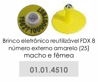 BRINCO ELETRÔNICO REUTILIZÁVEL FDX 8 - NÚMERO EXTERNO - AMARELO - MACHO E FÊMEA