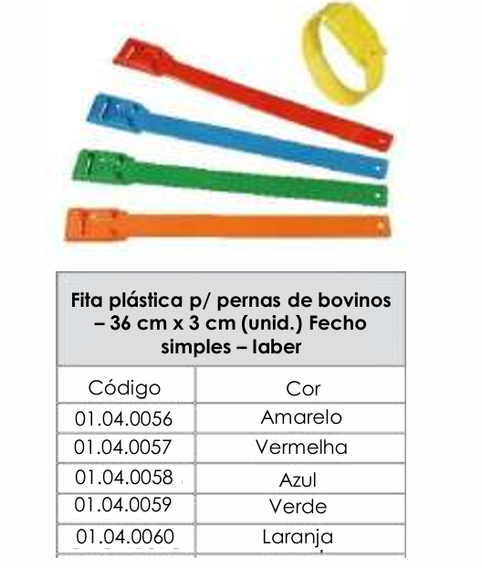 FITA PLÁSTICA PARA PERNAS DE BOVINOS - 36cm X 3cm - FECHO SIMPLES - IABER