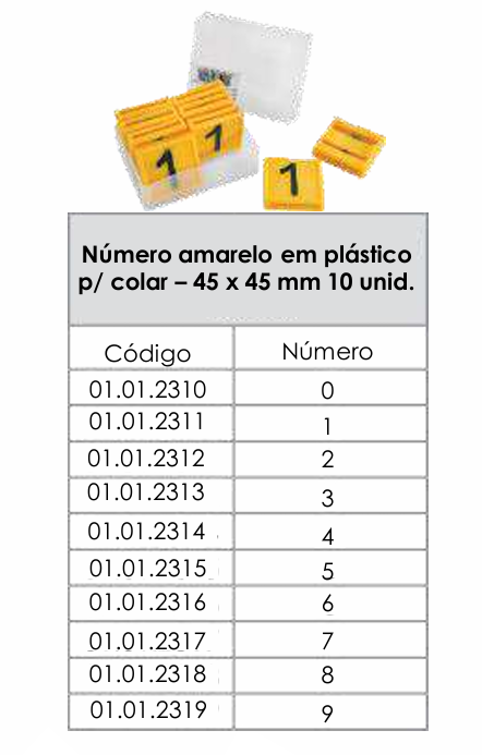 NÚMERO AMARELO EM PLÁSTICO PARA COLAR - 45x45mm