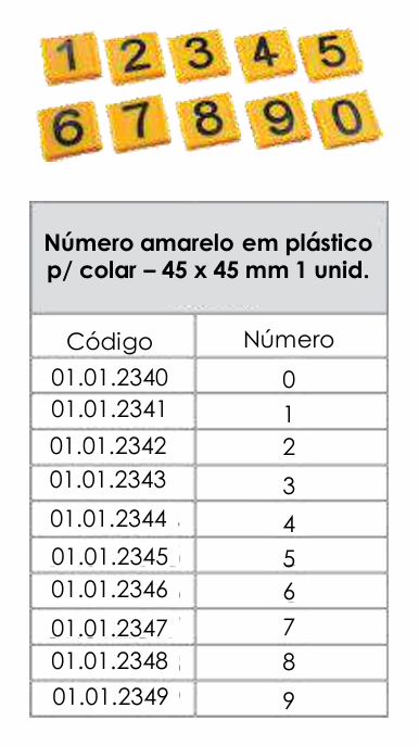 NÚMERO AMARELO EM PLÁSTICO PARA COLAR - 45x45mm