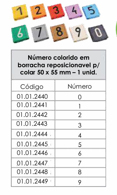 NÚMERO COLORIDO EM BORRACHA REPOSICIONÁVEL PARA COLAR - 50x55mm
