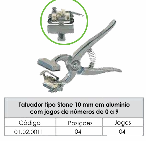 TATUADOR TIPO STONE - 10mm - EM ALUMÍNIO COM JOGOS DE NÚMEROS DE 0 A 9 - 4 POSIÇÕES - 4 JOGOS