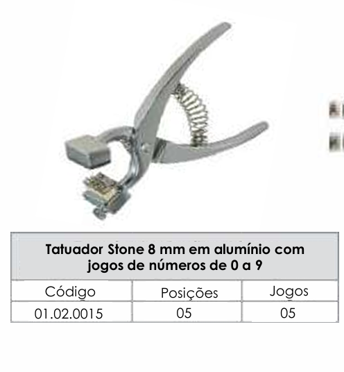 TATUADOR TIPO STONE - 8mm - EM ALUMÍNIO COM JOGOS DE NÚMEROS DE 0 A 9 - 5 POSIÇÕES - 5 JOGOS