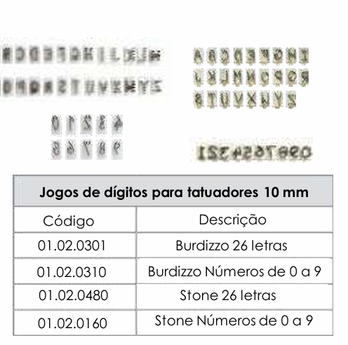 JOGOS DE DÍGITOS PARA TATUADORES - 10mm - STONE 26 LETRAS