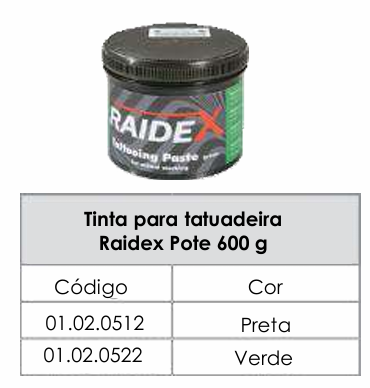 TINTA PRETA RAIDEX EM PASTA 600G PARA TATUADEIRA