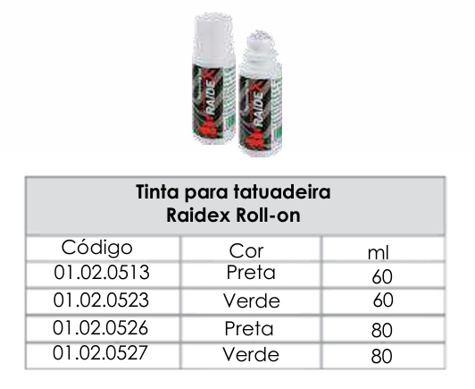 TINTA VERDE RAIDEX ROLL-ON 80ml - PARA TATUADEIRA