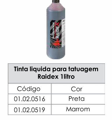 TINTA LÍQUIDA PRETA RAIDEX 1 LITRO - PARA TATUAGEM
