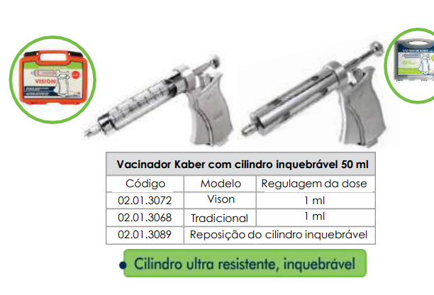 VACINADOR KABER COM CILINDRO INQUEBRÁVEL - 50ml - VISION