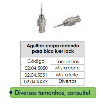 AGULHAS CORPO REDONDO PARA BICO LUER LOCK - MISTA LEITE
