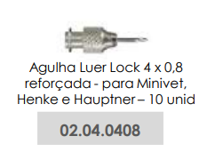 AGULHA LUER LOCK 4x0,8 REFORÇADA - PARA MINIVET, HENKE E HAUPTNER