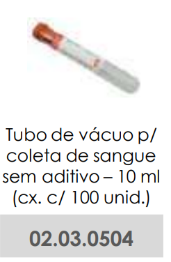 TUBO DE VÁCUO PARA COLETA DE SANGUE SEM ADITIVO - 10ml