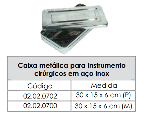 CAIXA METÁLICA PARA INSTRUMENTO CIRÚRGICOS EM AÇO INOX - 30x15x6 cm (M)